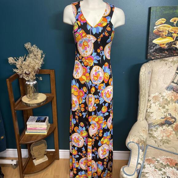 Vintage 1960s/70s Bani-Lon J. Bancroft & Sons Psychedelic Maxi Dress size XS/S - Picture 3 of 8